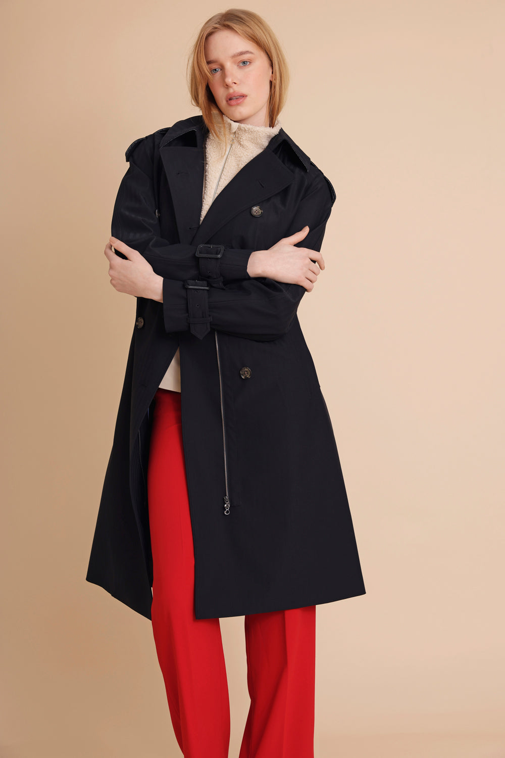 Waterproof Relaxed Fit Trenchcoat  | Navy Herringbone