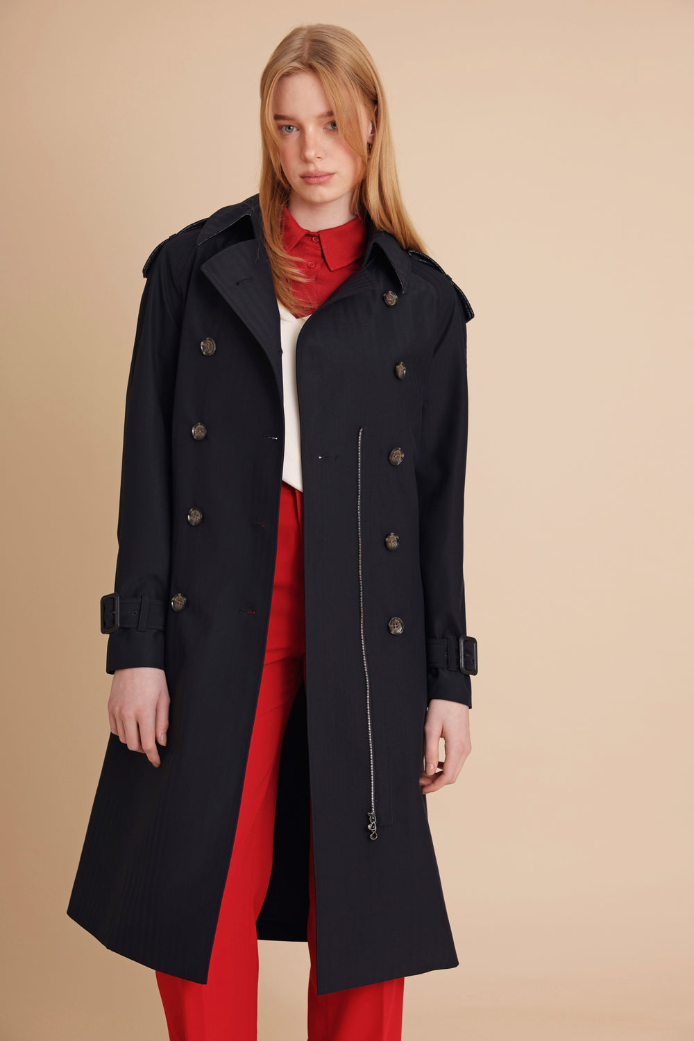 Waterproof Relaxed Fit Trenchcoat  | Navy Herringbone