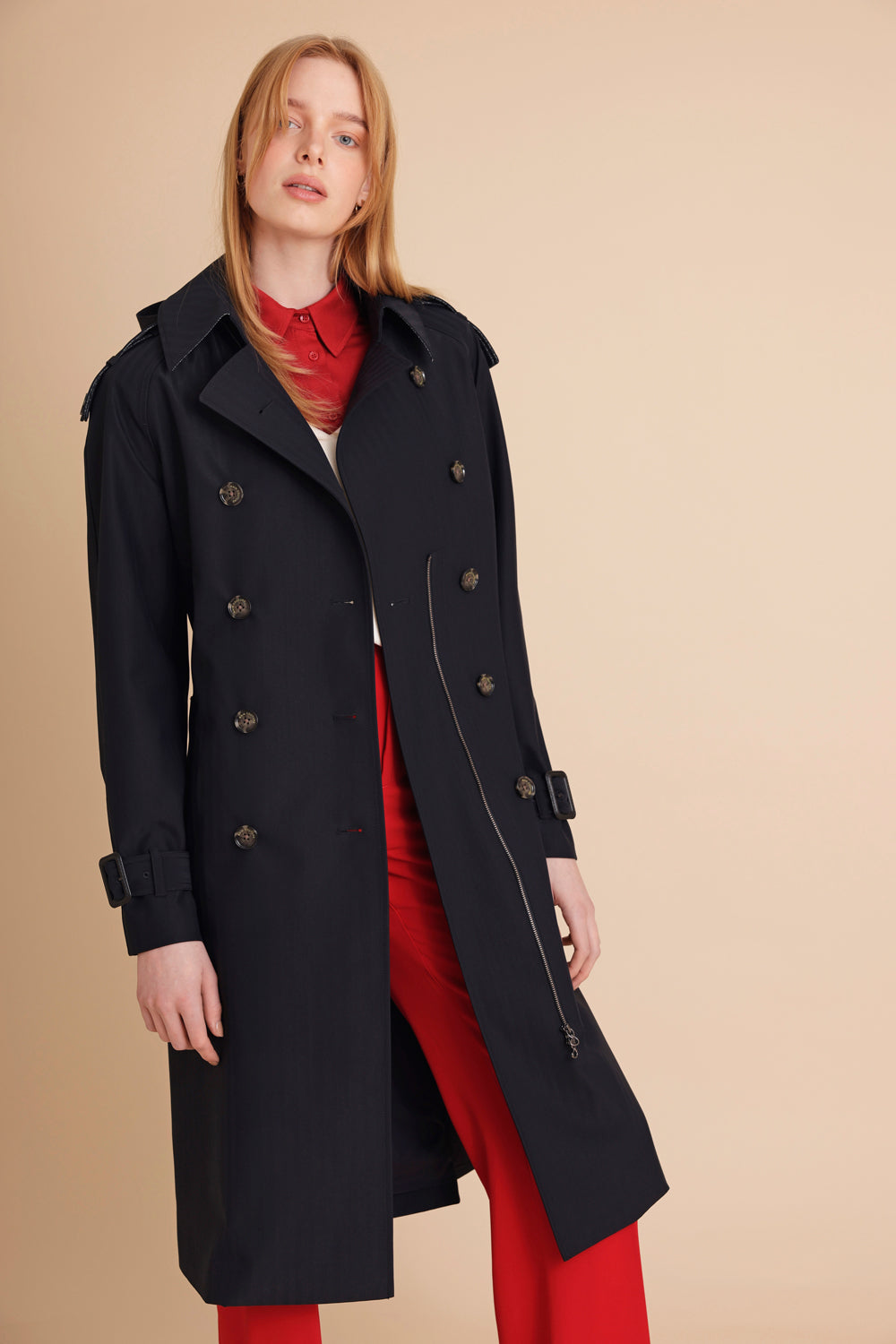 Waterproof Relaxed Fit Trenchcoat  | Navy Herringbone