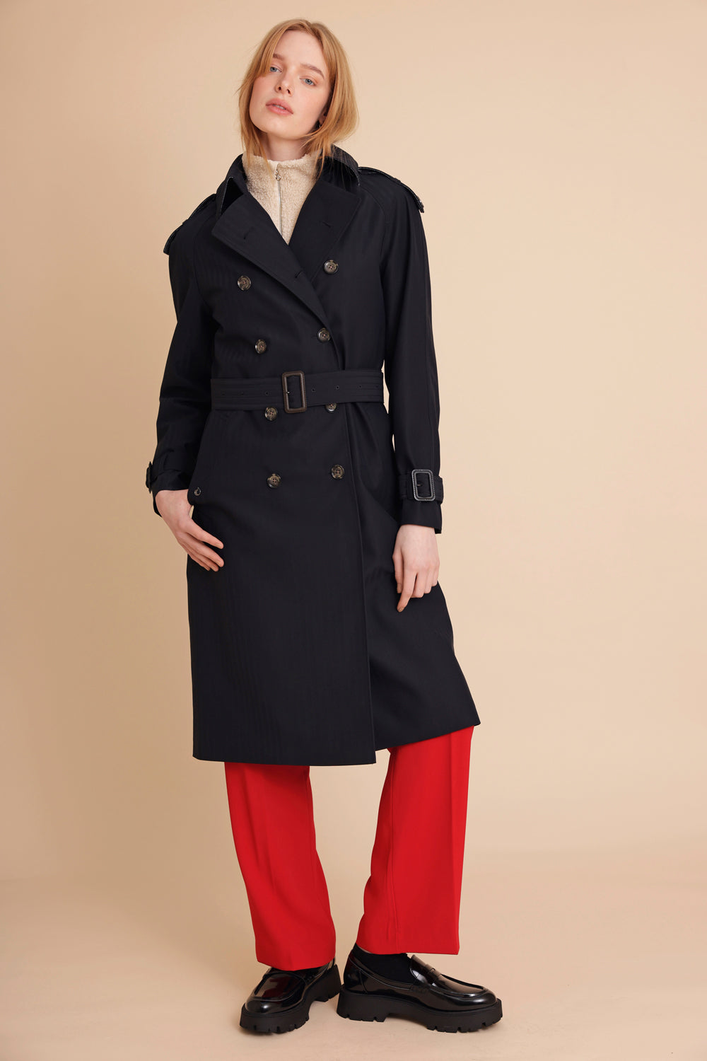 Waterproof Relaxed Fit Trenchcoat  | Navy Herringbone