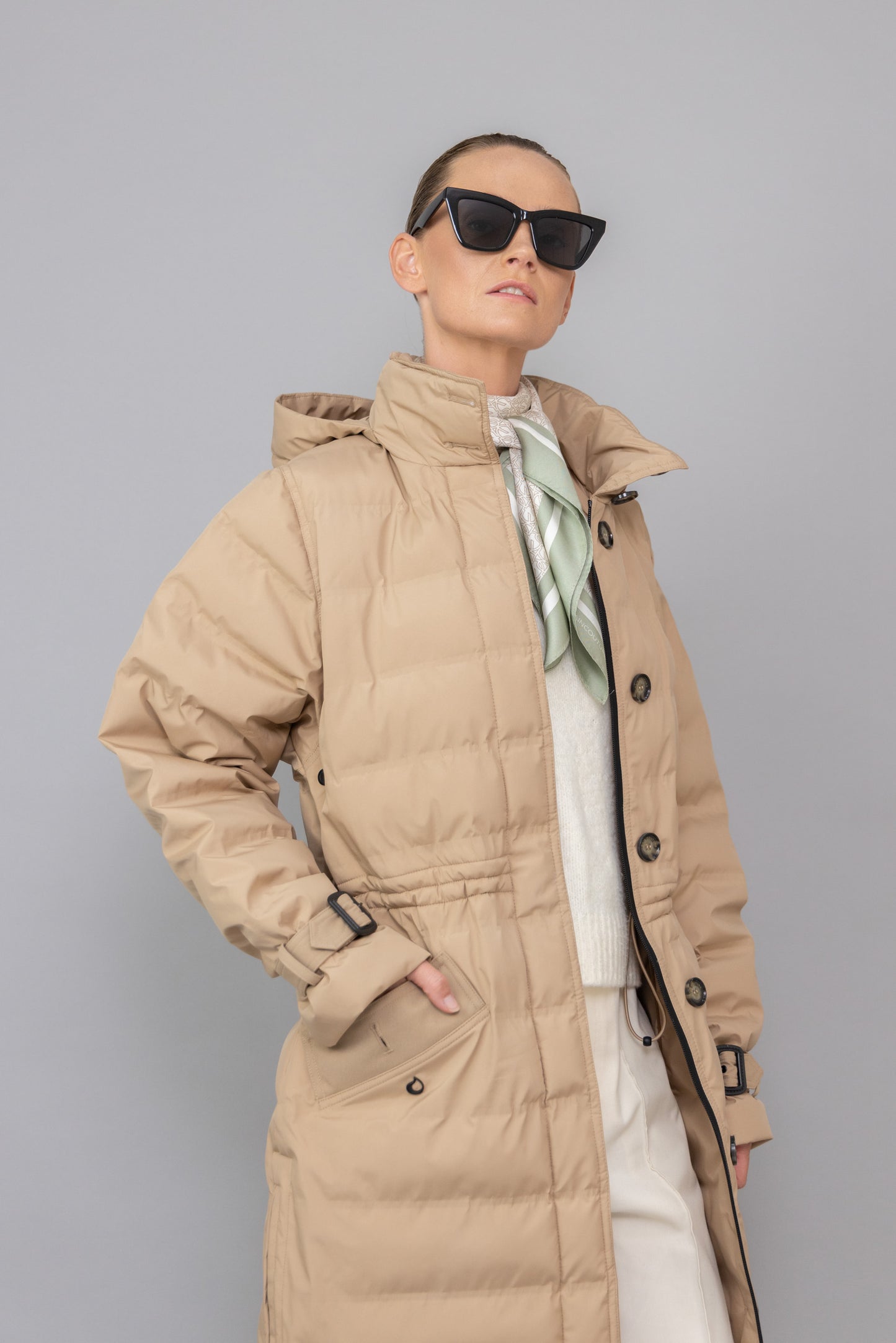 Waterproof Puffer Poncho - Beige