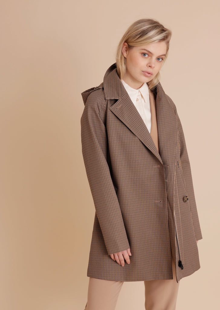 Waterproof Short Straight Trench - Houndstooth Check