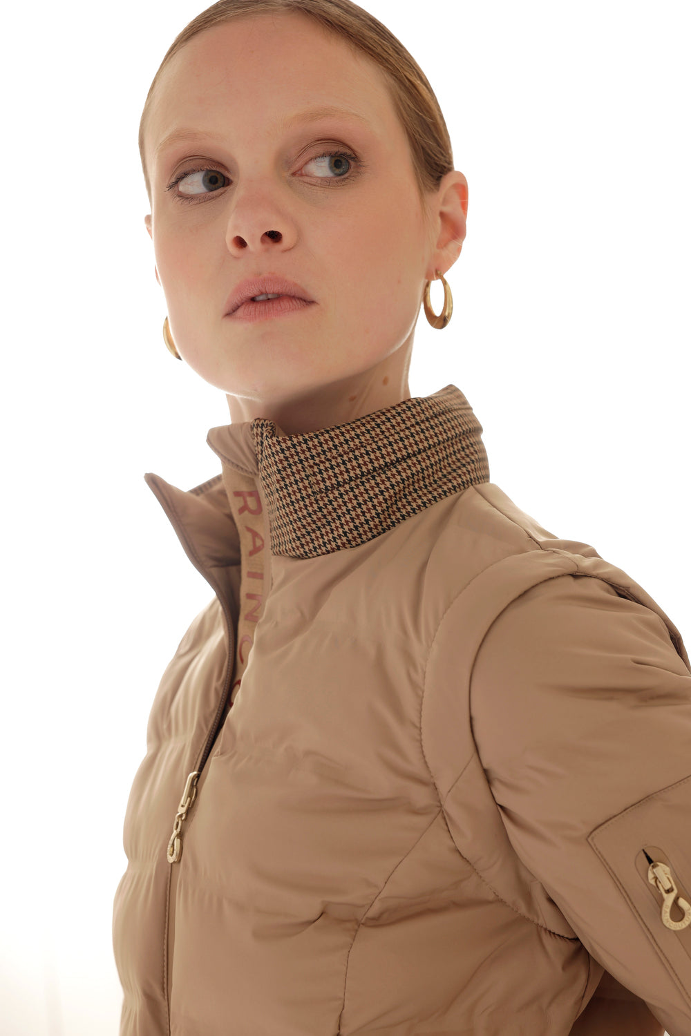 Waterproof 3-In-1 Down Jacket & Bodywarmer | Beige Houndstooth