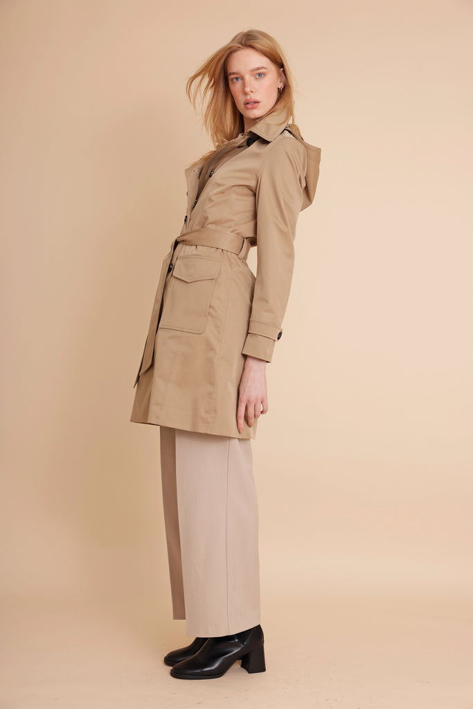 Waterproof Tailored Trenchcoat - Dark Satin Camel