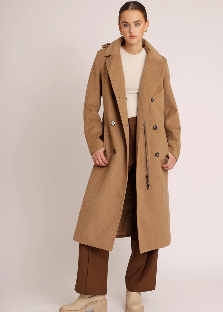 Waterproof Double Breasted Trench Wool - Soft Camel