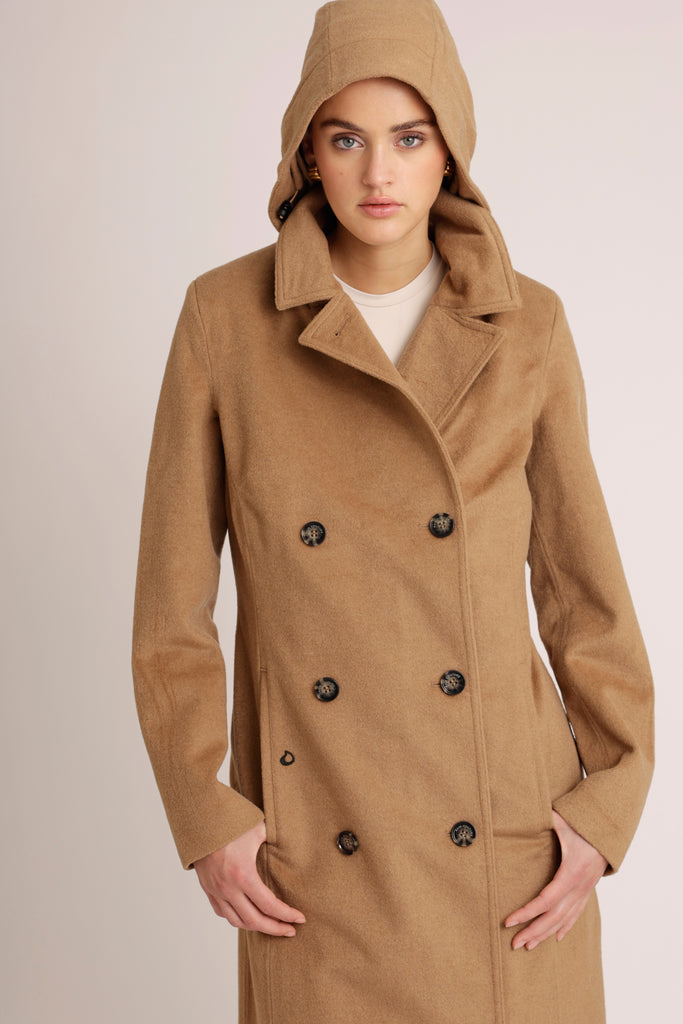 Waterproof Double Breasted Trench Wool - Soft Camel