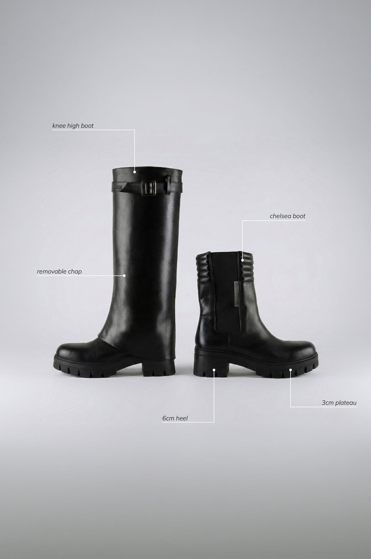2-in-1 Waterproof Boots | Black Leather