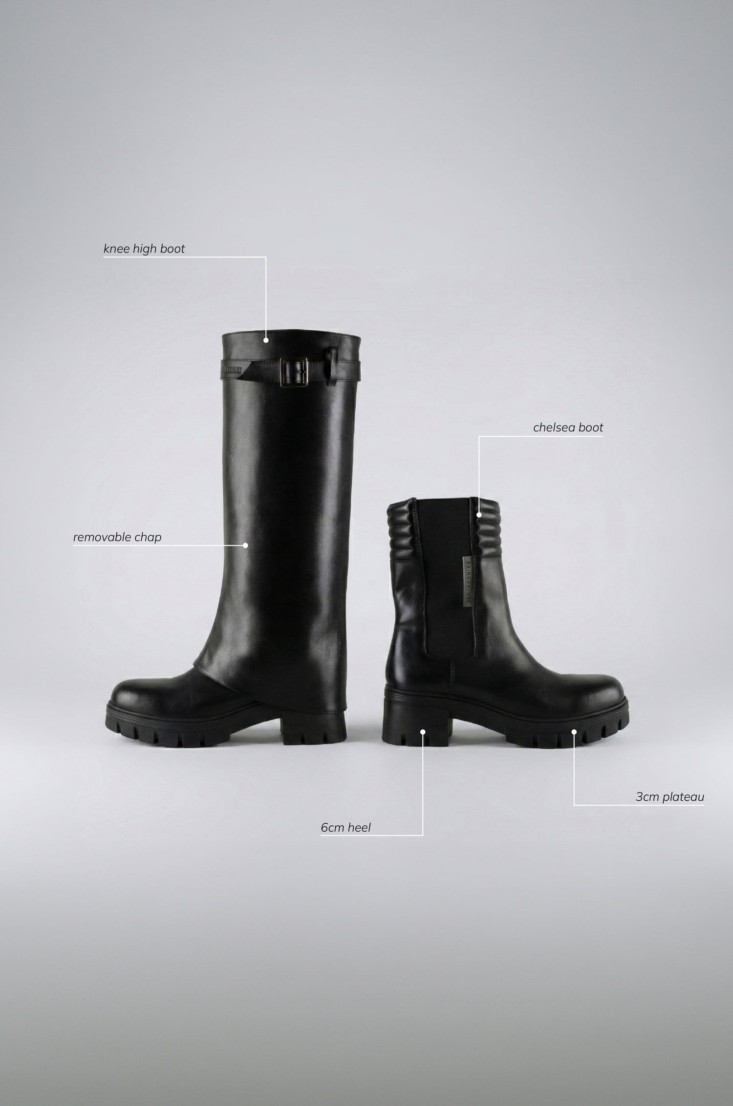 2-in-1 Waterproof Boots | Black Leather