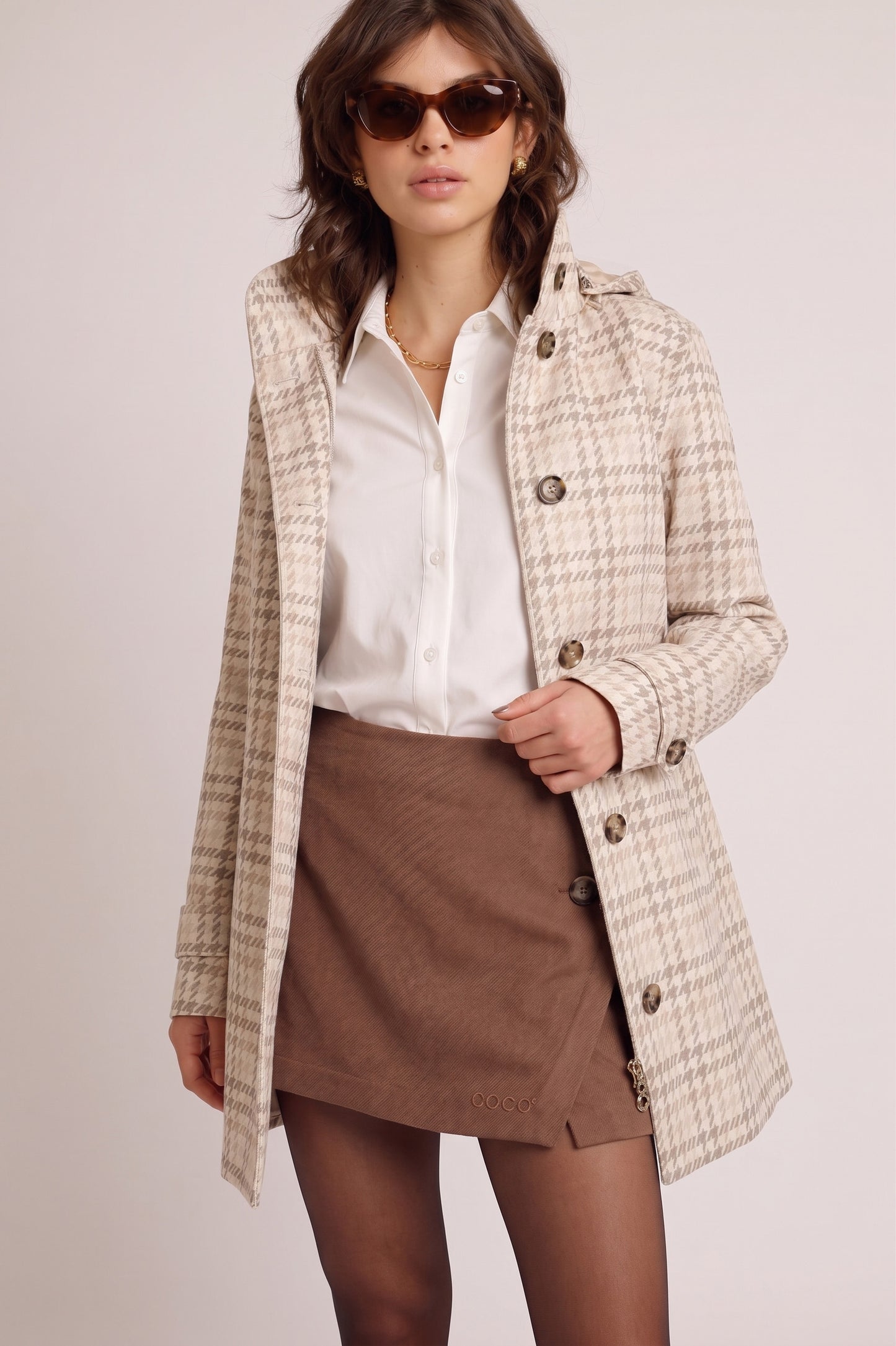 Waterproof Straight Fit Short Waistbelt Raincoat | Monogram Check