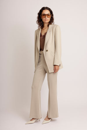 Wrinkle-Free Flared Stretchable Trousers | Beige