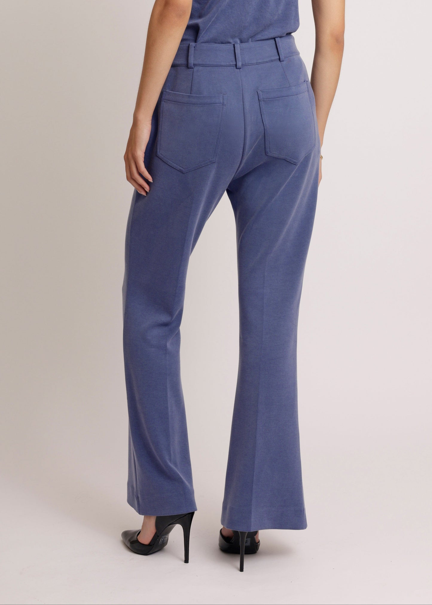 Wrinkle-Free Flared Stretchable Trousers | Mid-Blue