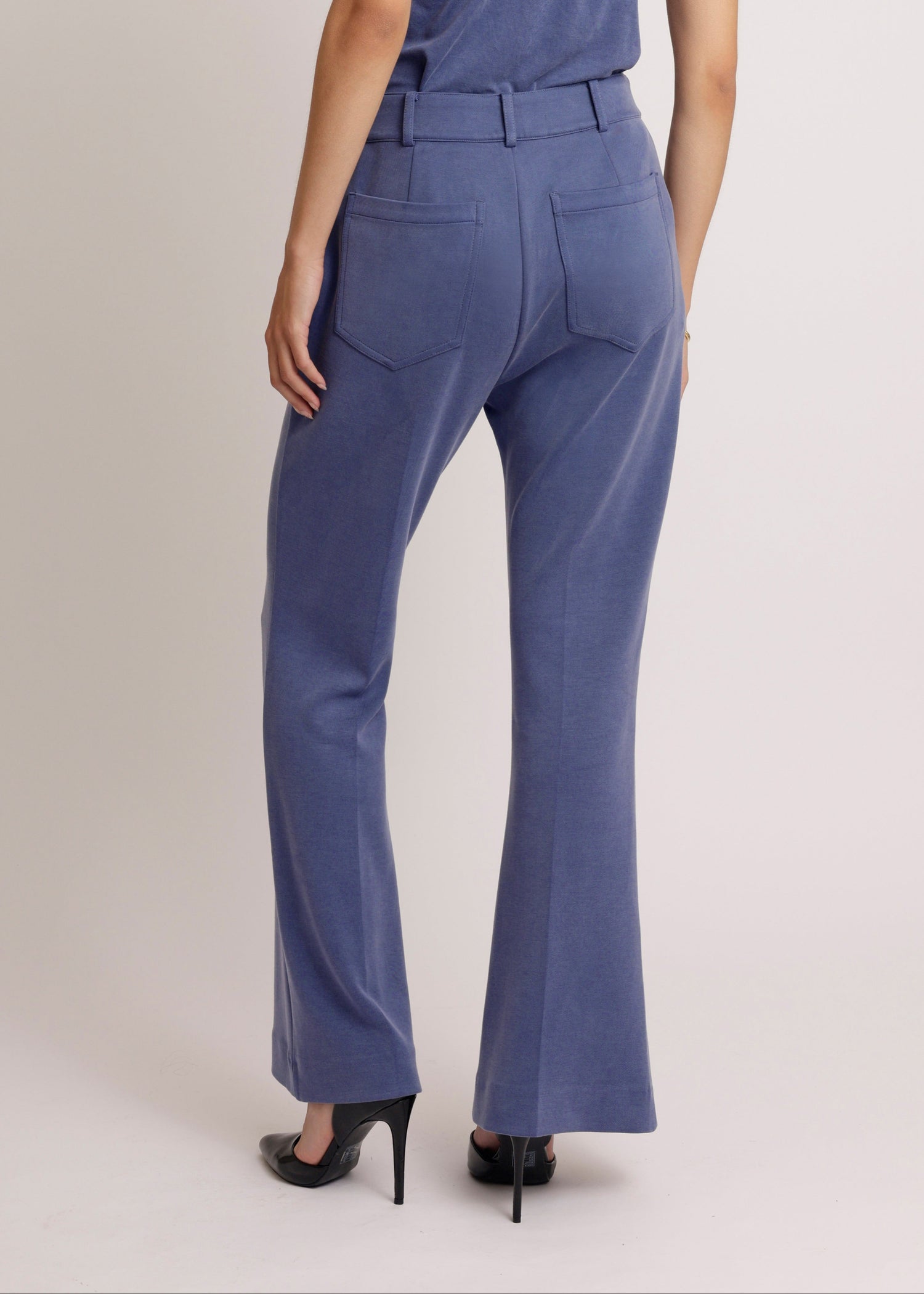 Wrinkle-Free Flared Stretchable Trousers | Mid-Blue