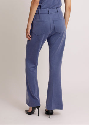 Wrinkle-Free Flared Stretchable Trousers | Mid-Blue