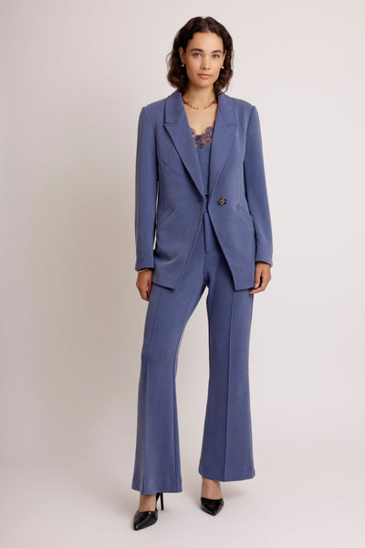 Wrinkle-Free Flared Stretchable Trousers | Mid-Blue