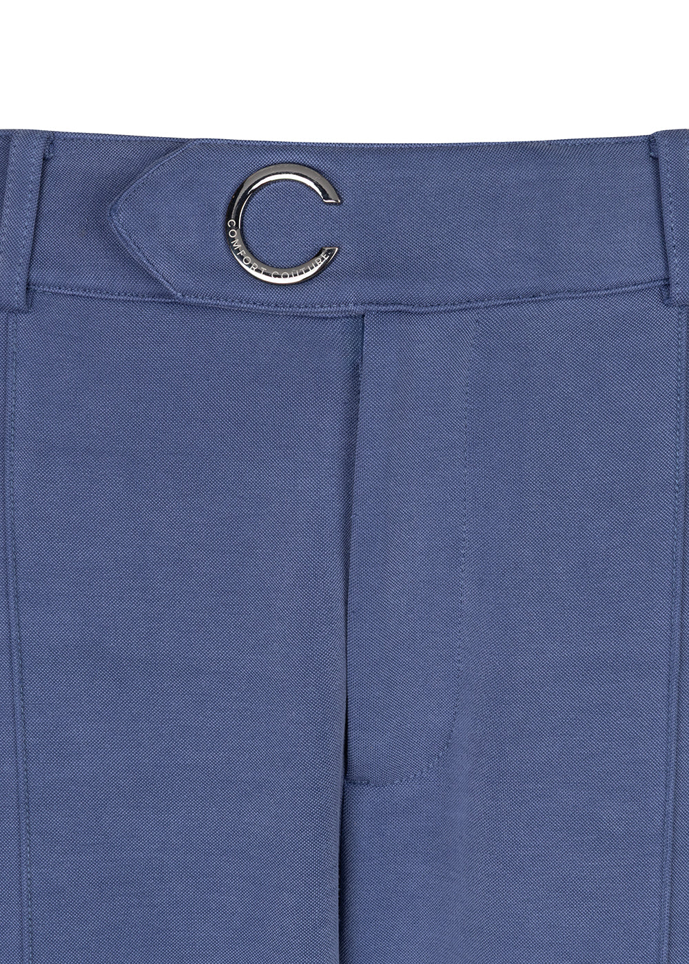 Wrinkle-Free Flared Stretchable Trousers | Mid-Blue