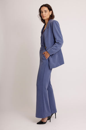 Wrinkle-Free Flared Stretchable Trousers | Mid-Blue