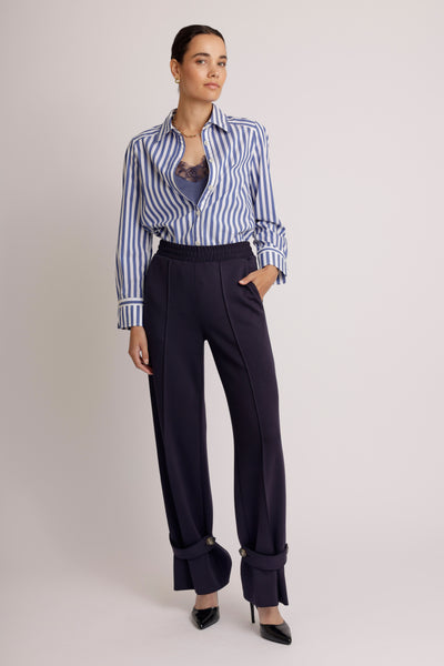Everyday Stretch Blouse | White-Blue Striped