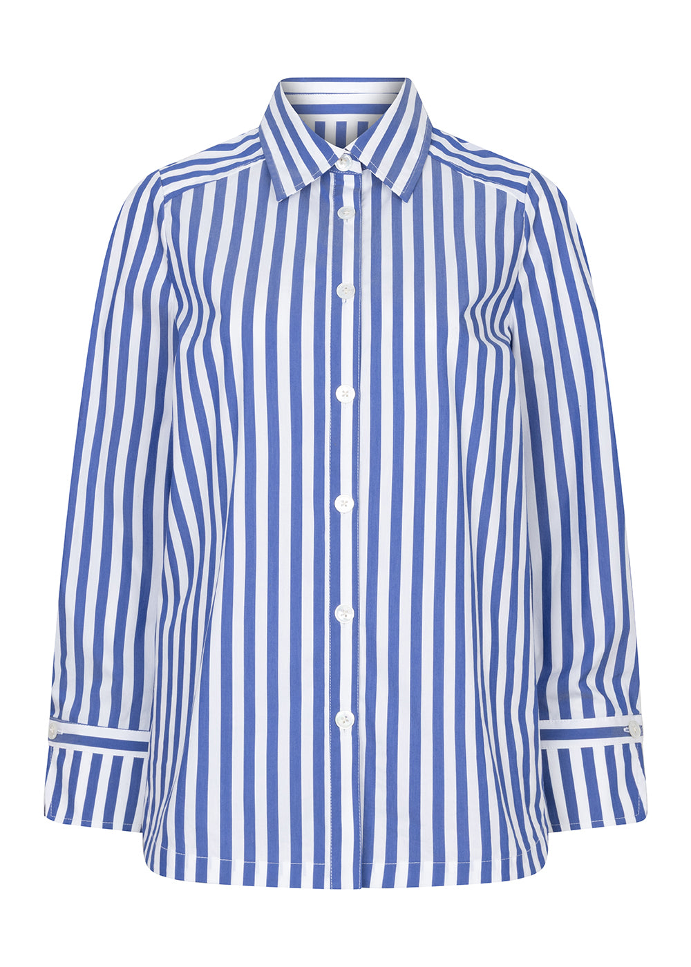 No-Iron Everyday Stretch Blouse | White-Blue Striped