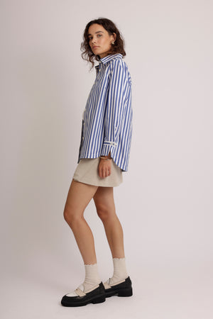 Everyday Stretch Blouse | White-Blue Striped