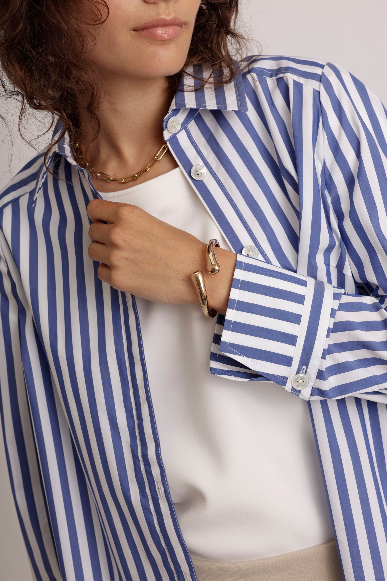 No-Iron Everyday Stretch Blouse | White-Blue Striped
