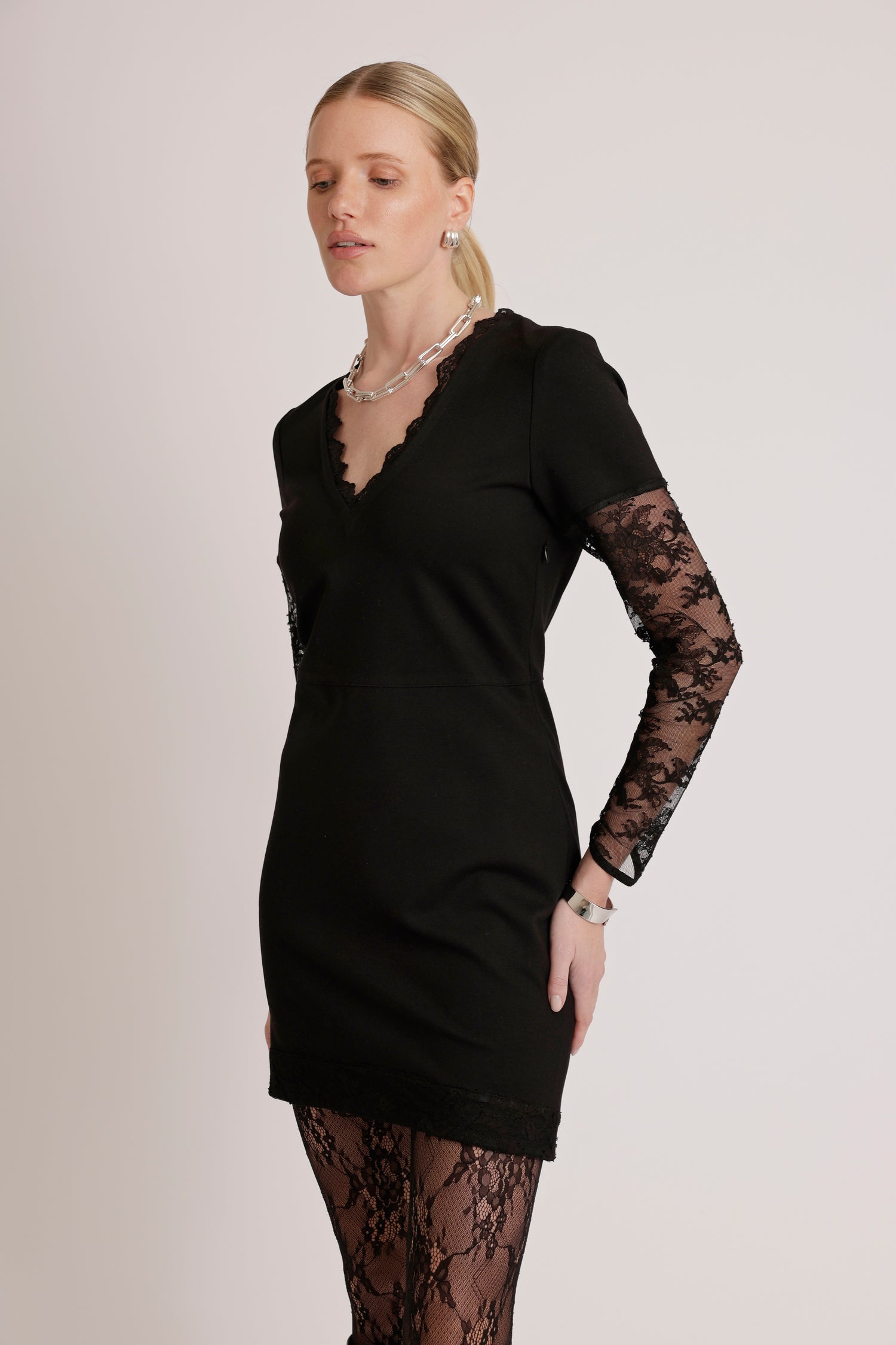 Lace-Trim Dress | Black