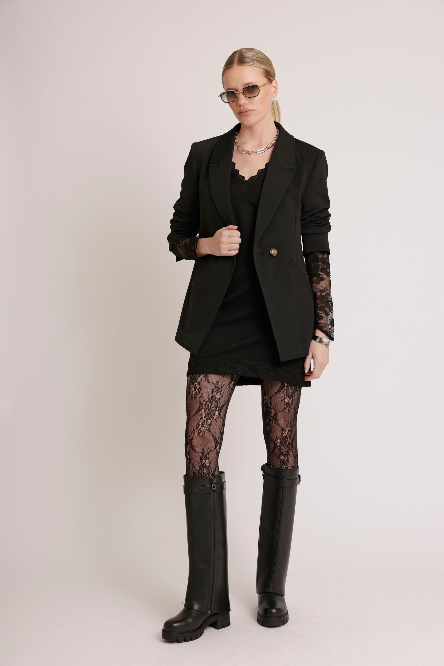 Lace-Trim Dress | Black