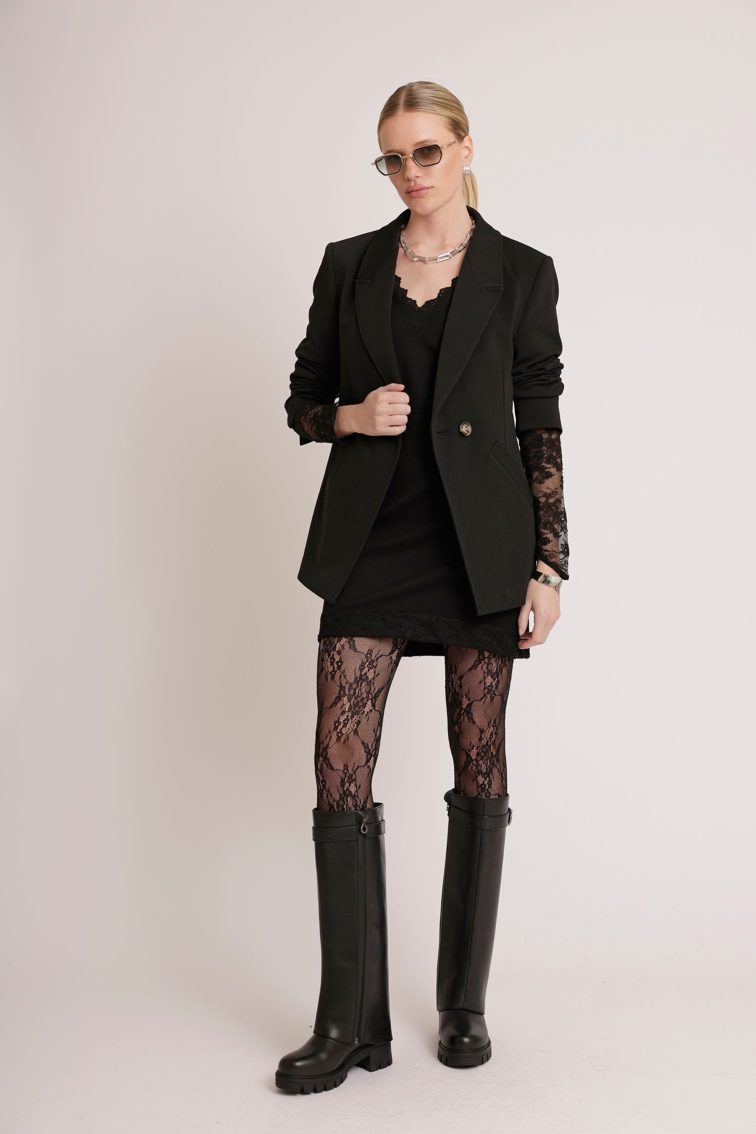 Lace-Trim Dress | Black