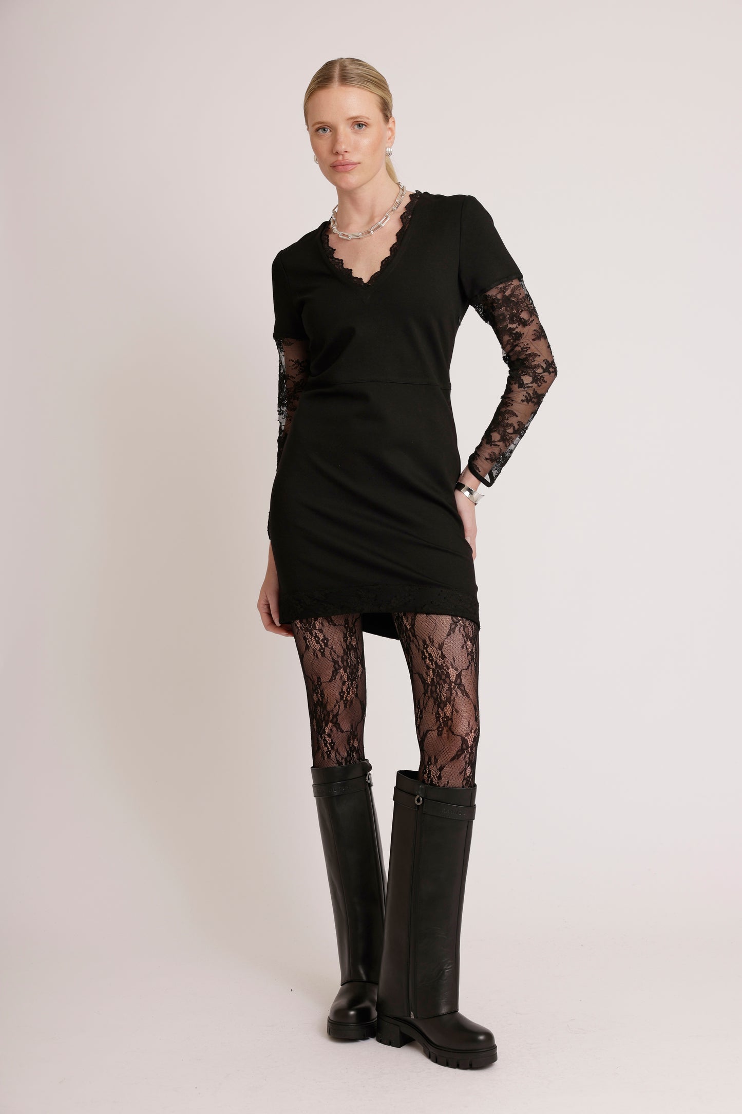 Lace-Trim Dress | Black