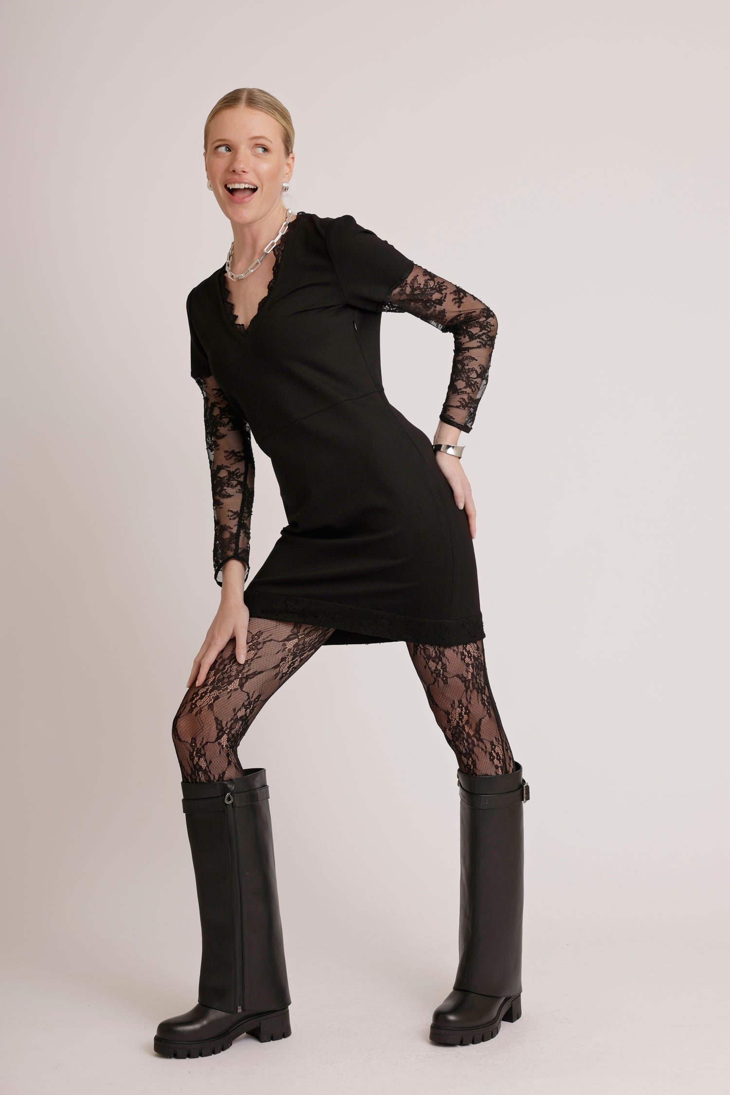 Lace-Trim Dress | Black