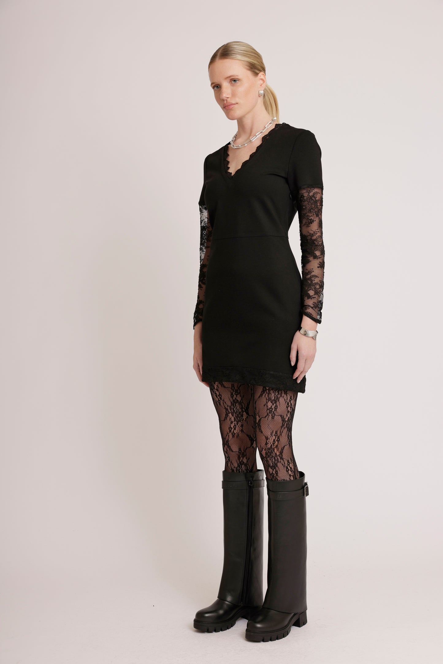 Lace-Trim Dress | Black