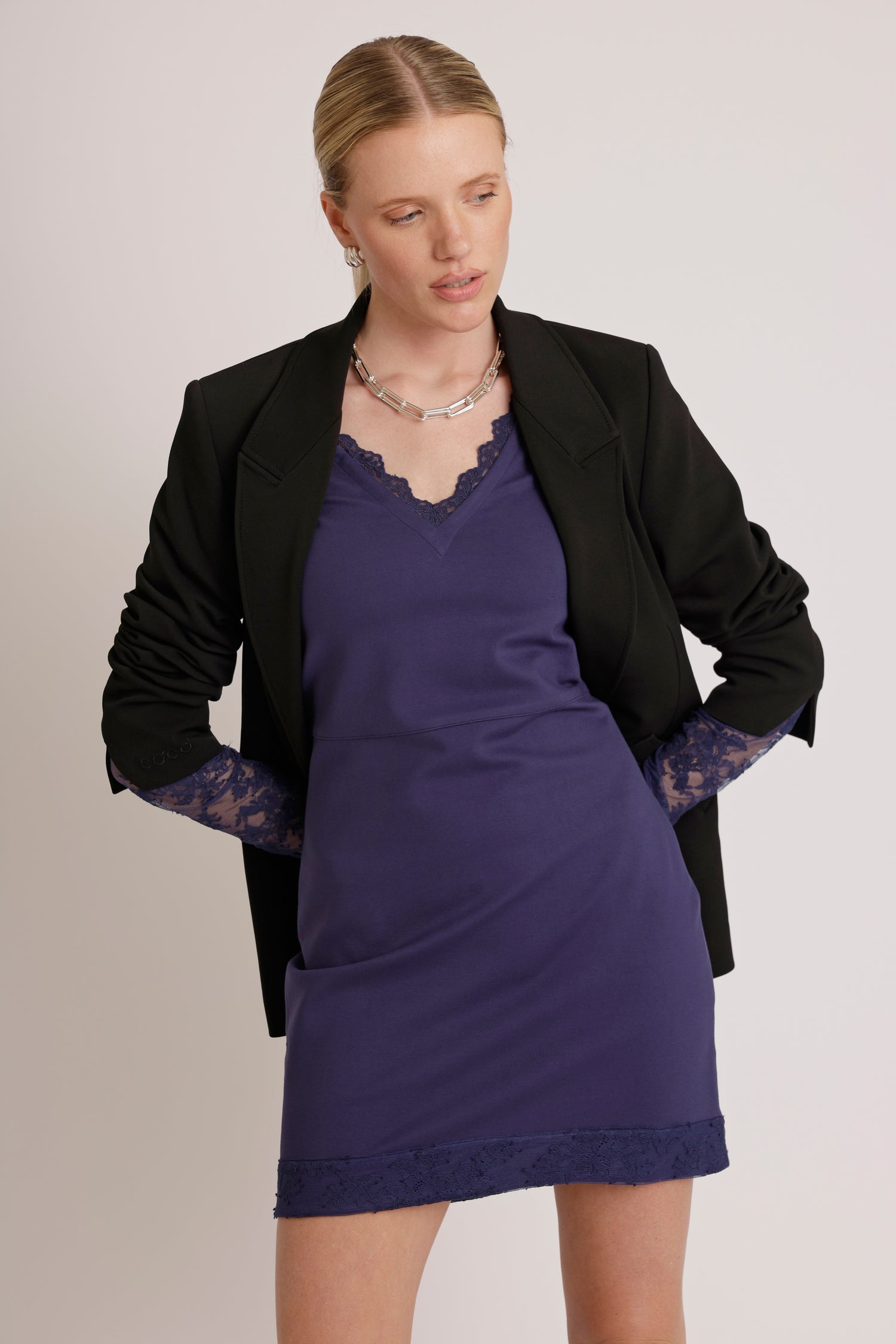 Lace-Trim Dress | Mid-Blue