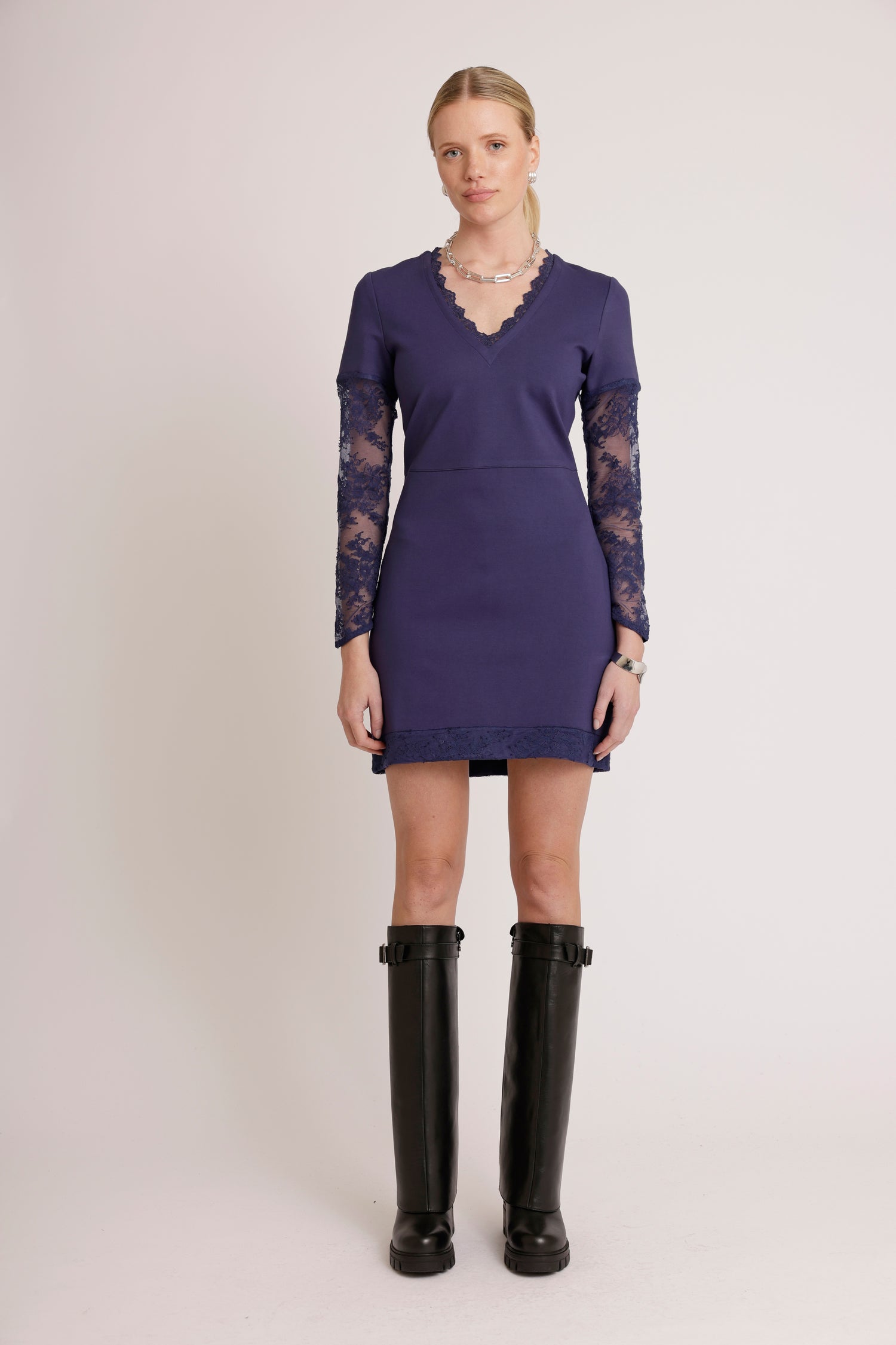 Lace-Trim Dress | Mid-Blue