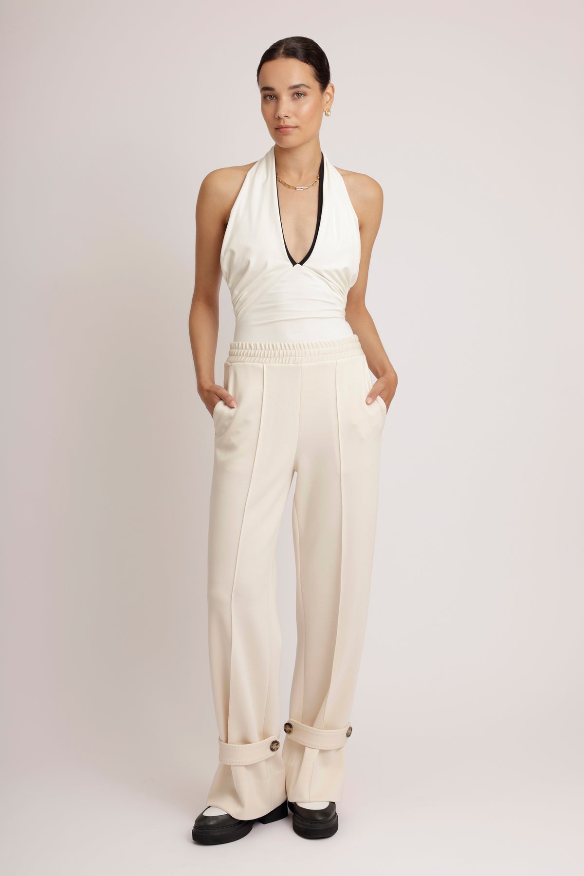 Zachte Stretch Jogger met Ceintuur | Crèmebeige