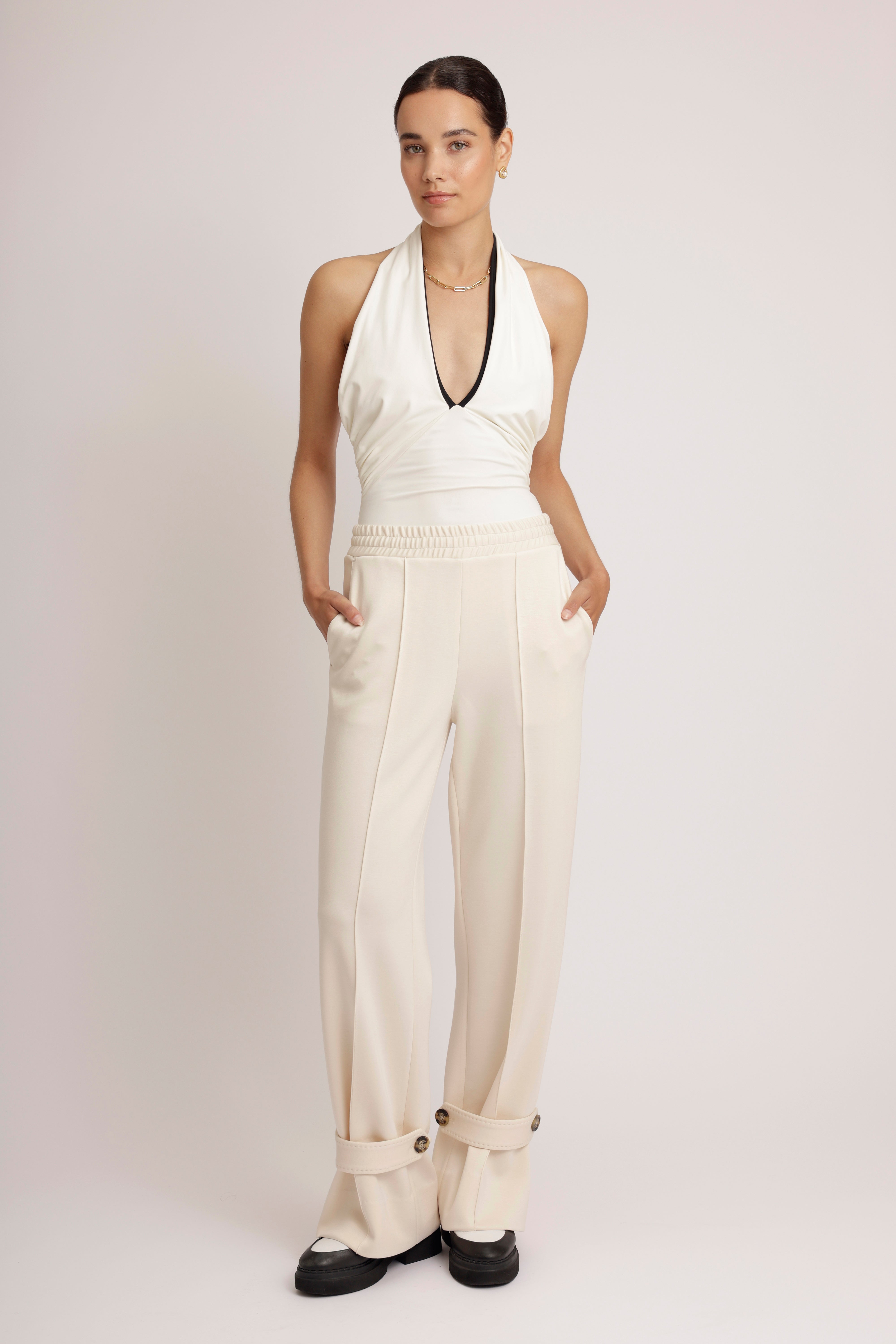 Soft-Stretch Belted Jogger | Creamy Beige