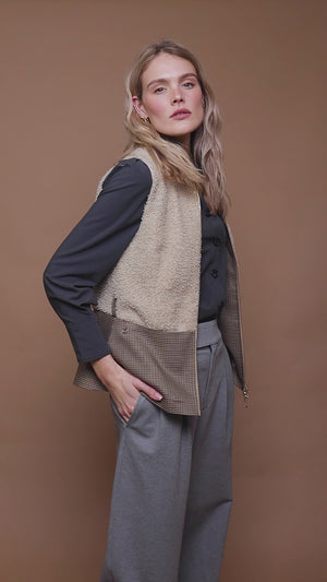2-In-1 Teddy Jacket & Bodywarmer | Beige Houndstooth