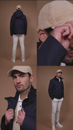 Waterproof Relaxed Fit Short Jacket | Navy Herringbone