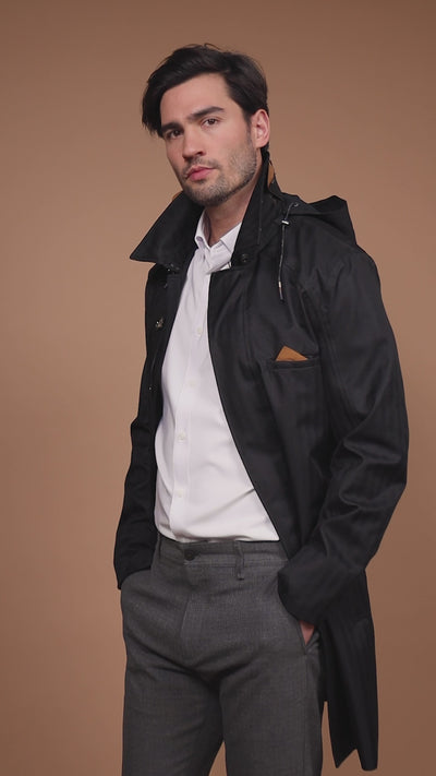 Waterproof Straight Fit Trenchcoat  | Black Herringbone