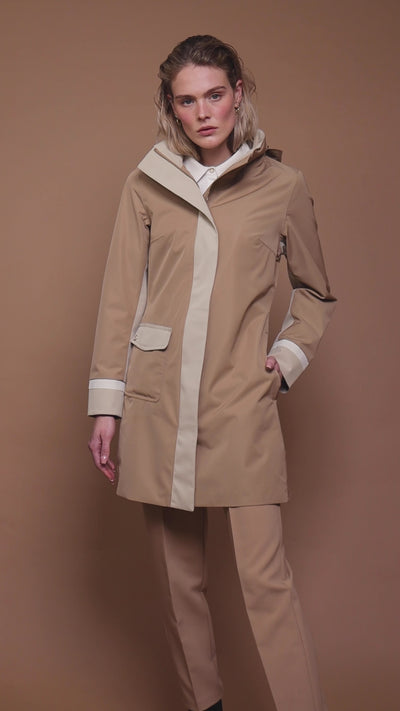 Waterproof Straight Fit Coat  | Camel Beige