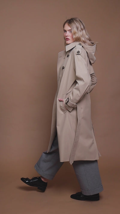 Waterproof Relaxed Fit Trenchcoat | Beige Herringbone