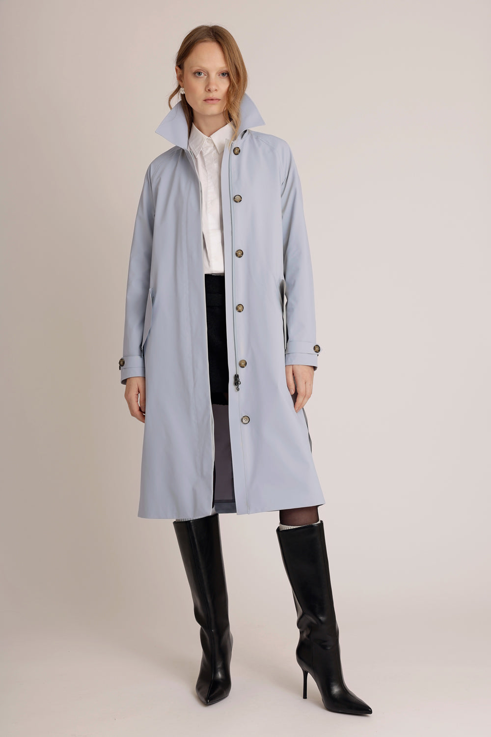 Waterproof Packable Straight-Fit Trenchcoat  | Sky Gray