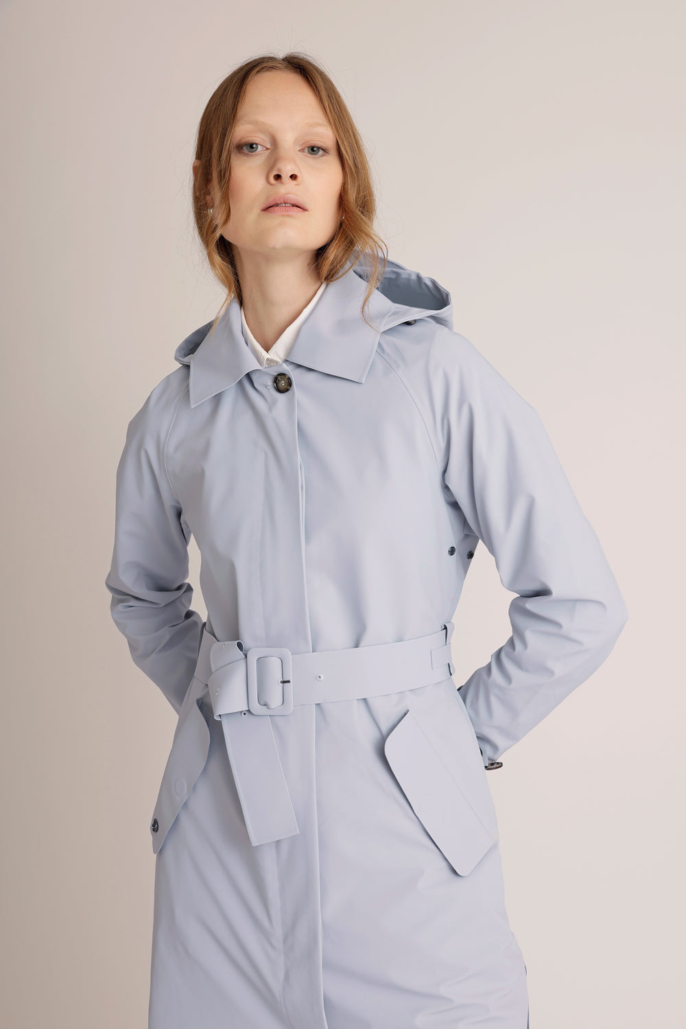 Waterproof Packable Straight-Fit Trenchcoat  | Sky Gray