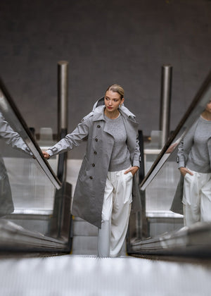 Waterproof Relaxed Fit Trenchcoat  | Gray Check