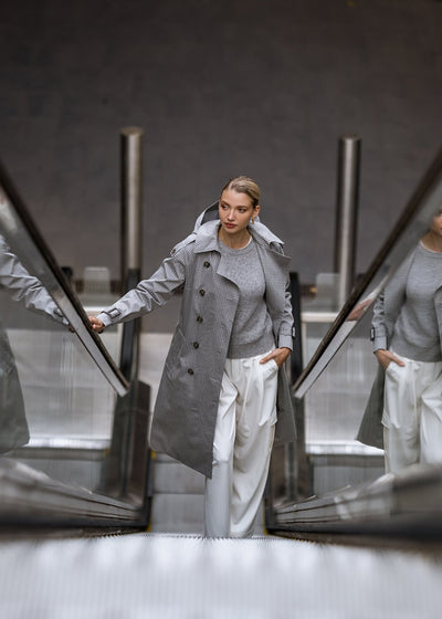 Waterproof Relaxed Fit Trenchcoat  | Gray Check