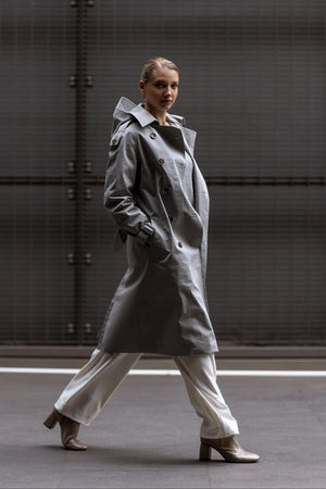 Waterproof Relaxed Fit Trenchcoat  | Gray Check