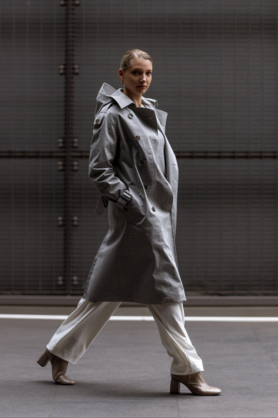 Waterproof Relaxed Fit Trenchcoat  | Gray Check