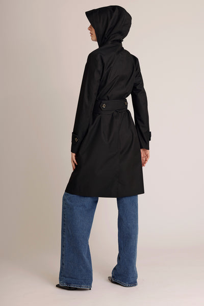 Waterdichte Straight Fit Waistbelt Coat | Mat Zwart