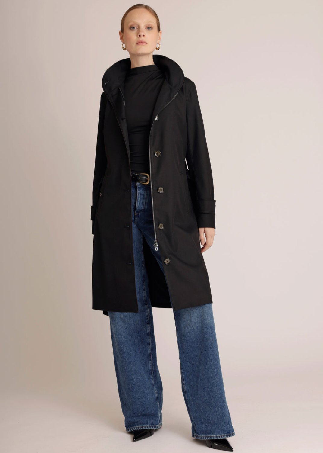 Waterdichte Straight Fit Waistbelt Coat | Mat Zwart