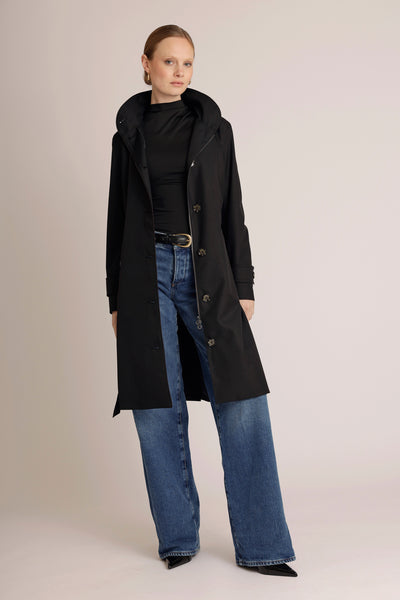 Waterdichte Straight Fit Waistbelt Coat | Mat Zwart