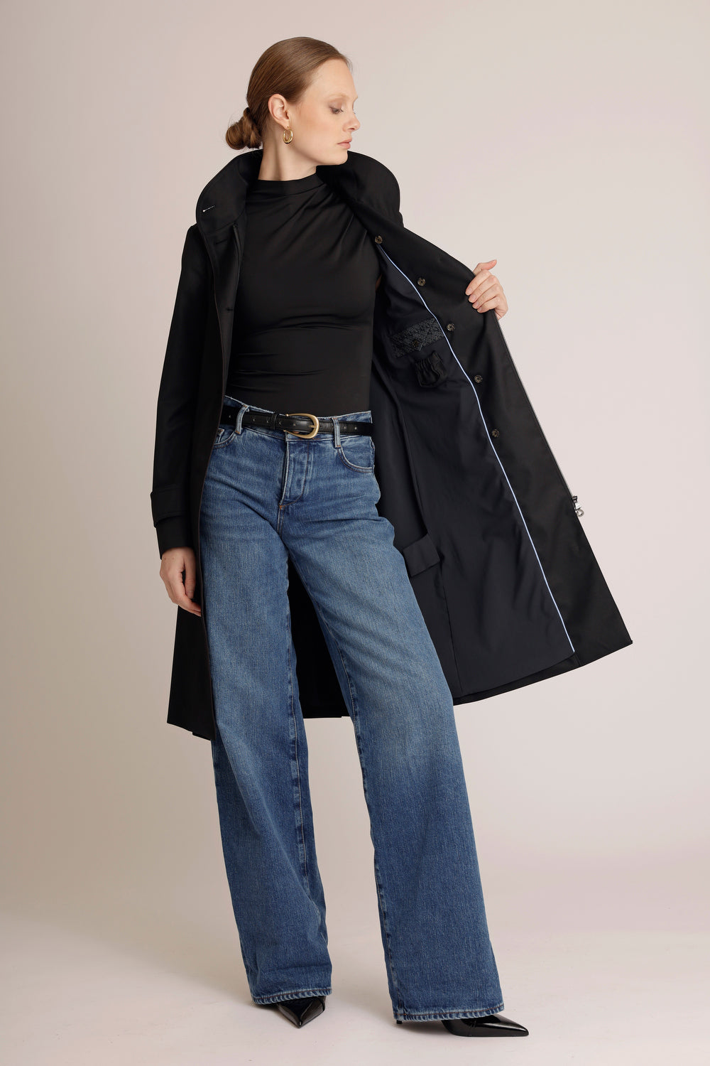 Waterdichte Straight Fit Waistbelt Coat | Mat Zwart