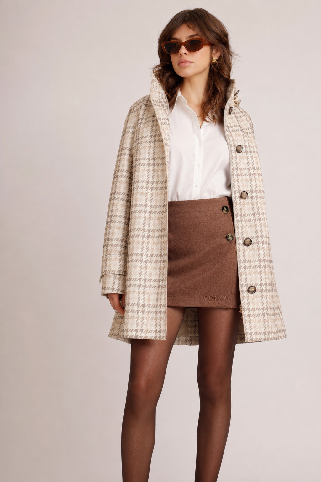 Waterproof Straight Fit Short Waistbelt Raincoat | Monogram Check